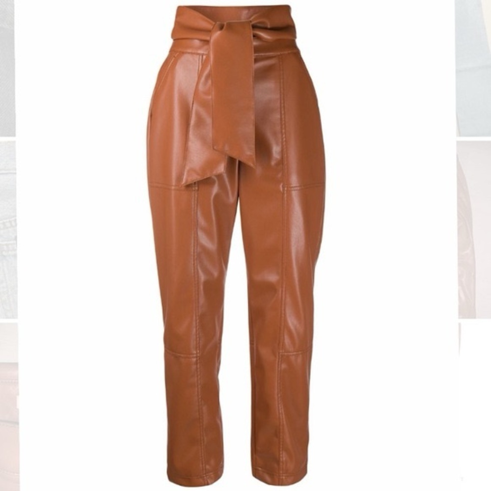 Jonathan Simkhai Vegan Tie Leather Pants Size 2 Designer Tobacco XS